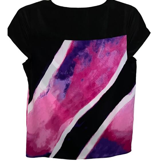 DANA BUCHMAN CAP SLEEVE, V-NECK PULL-OVER STYLE BLOUSE-WOMENS, M-BLACK PINK BLUE - Picture 4 of 10